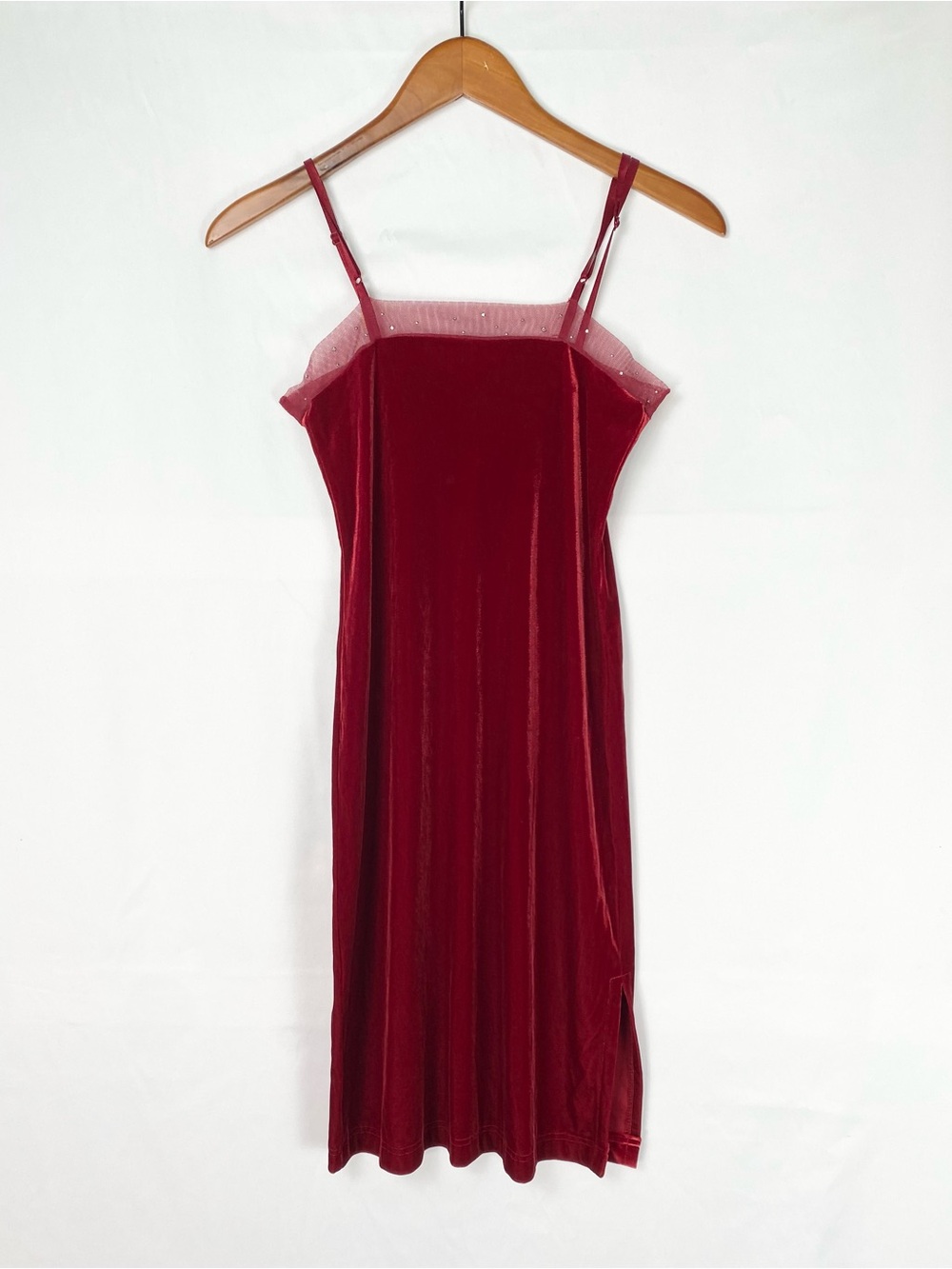 Vintage Y2K BCBG Dresses Velvet Rhinestone Red Mini Dress Made in USA Size XS